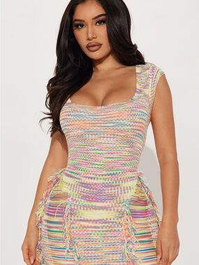 Multicolor Knit Maxi Dress - Yellow, Pink, Blue (NEVER WORN)